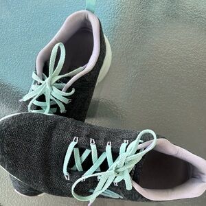 Sketchers size 9 charcoal gray with mint green and lavender shoe strings